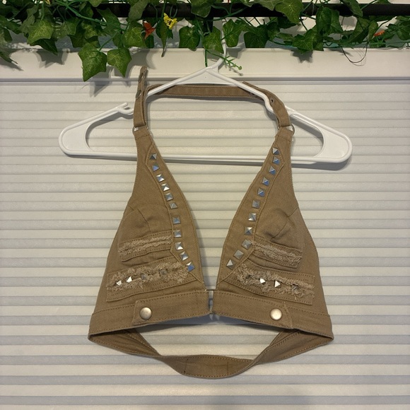AKIRA Studded cropped halter top - Picture 1 of 4